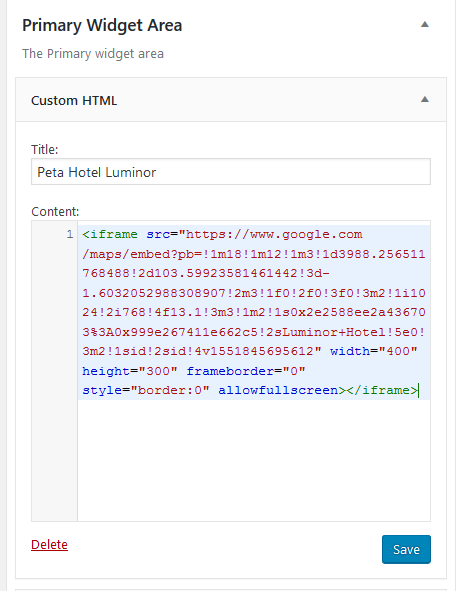 Kode HTML Google Map Letakan di Kotak Custome HTML